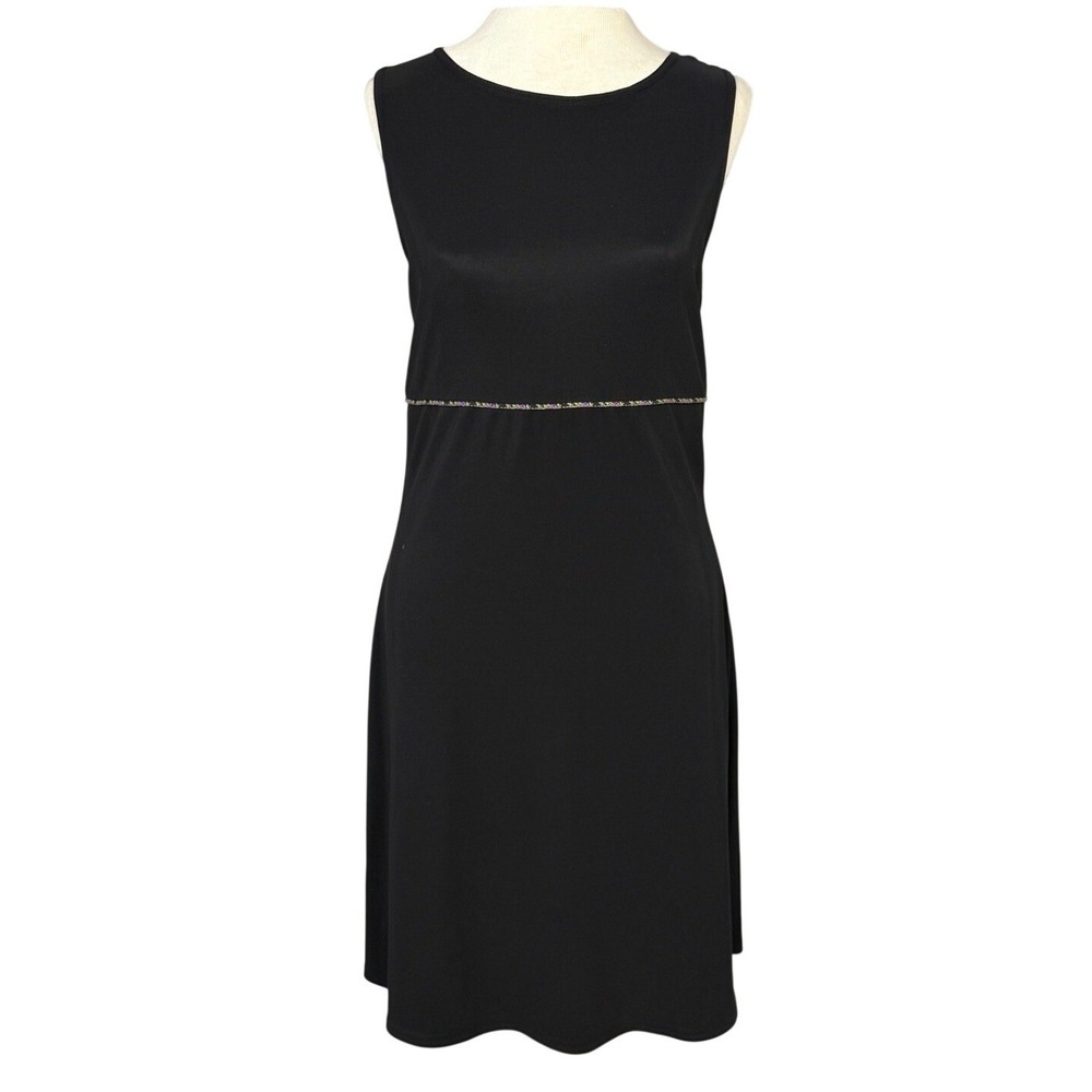City Triangles Vintage Black Sleeveless Empire Waist Mini Dress Braided Trim‎ M